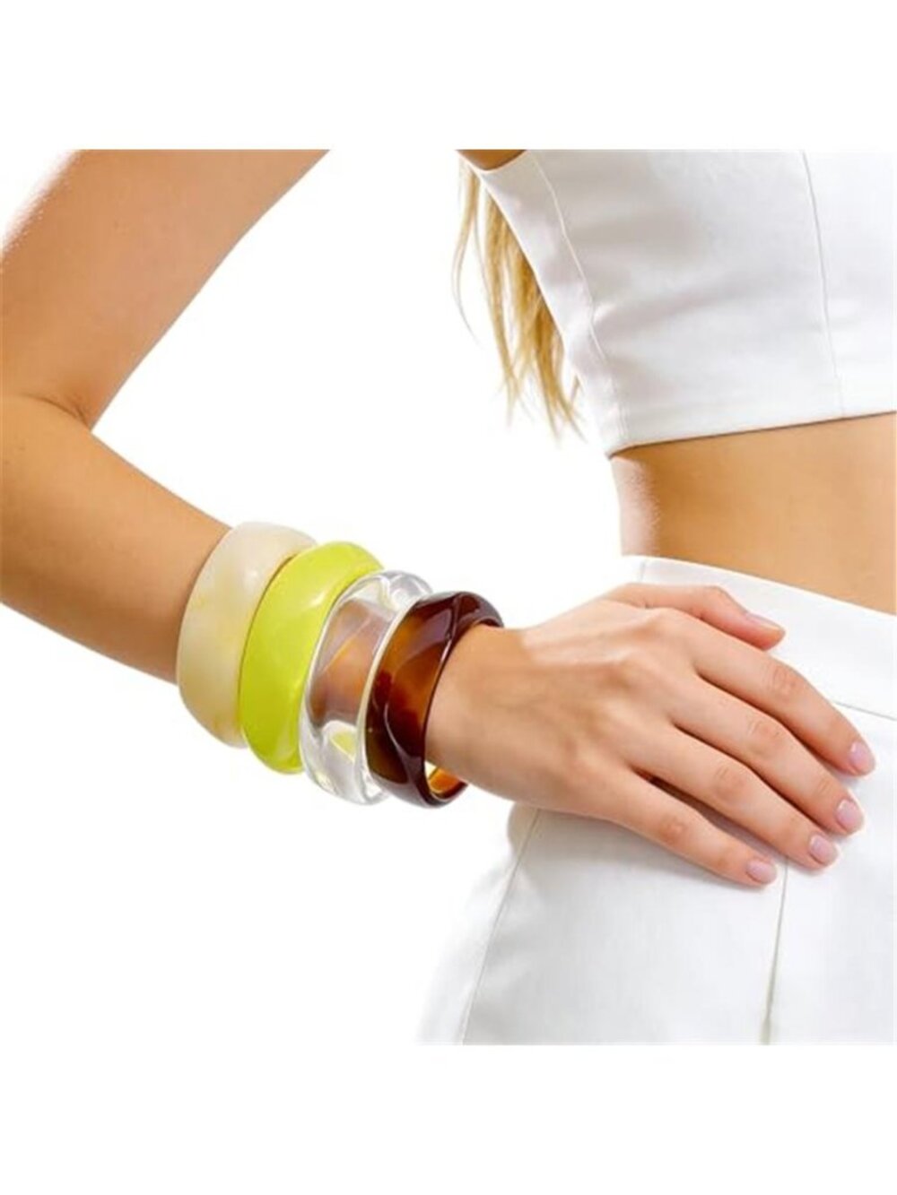 4 PCS Chunky Acrylic Resin Bangle Bracelets for Women Colorful Wide Bangles - Picture 2 of 7